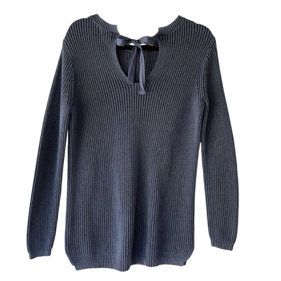 CASLON | NWOT BLUE COTTON RIBBED TIE-BACK TUNIC SWEATER | EXTRA SMALL - Picture 2 of 11